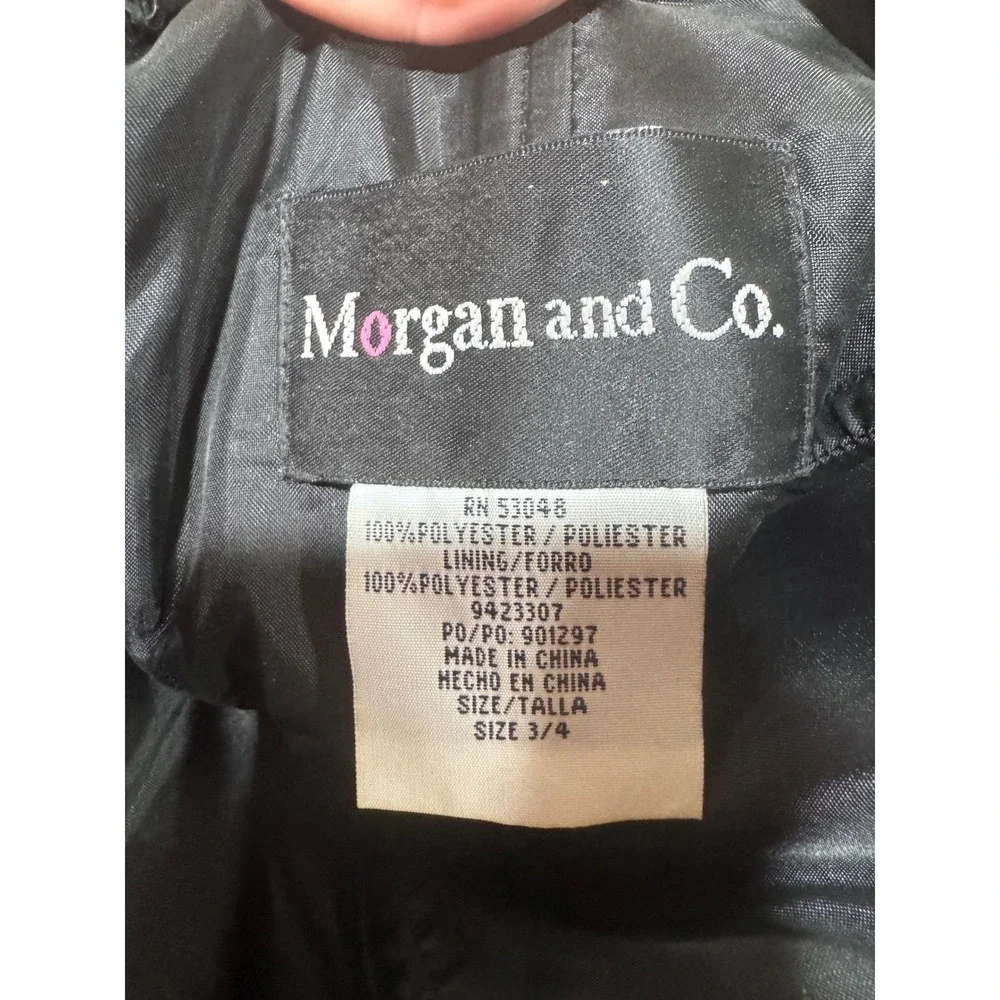 Morgan and Co Black Satin Strapless High Low Floral Embroidered Prom Dress 3/4 - Picture 3 of 4